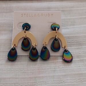 Stella & Ruby Iridescent Teardrop Chandelier Gold Tone Boho Earring New